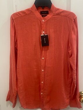 NWT Massimo Dutti Pink Coral Linen Shirt with Mandarin Collar